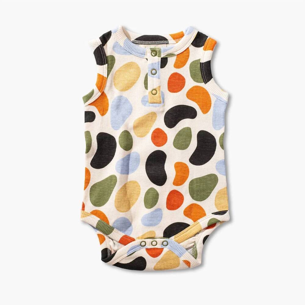 NEW SAPLING ORGANIC kid's pebbles waffle tank bodysuit in multi